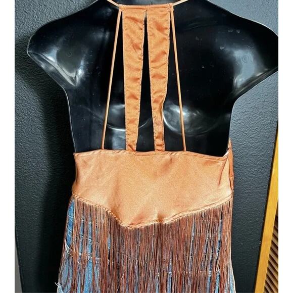 NWT Festival Fringe Halter Top – Copper Satin | Baecay Beaute L - Picture 3 of 5